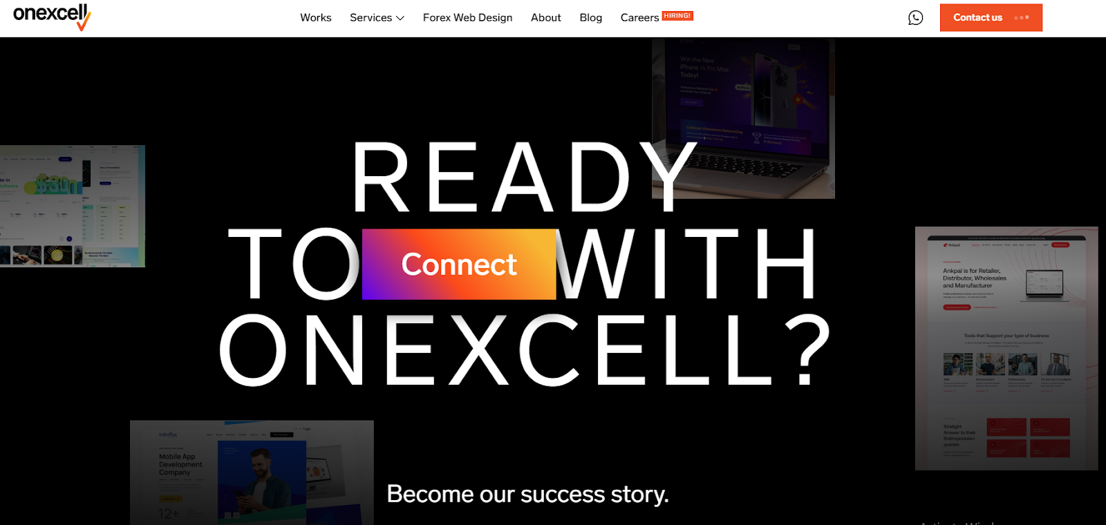 Onexcell logo with a mobile app interface, showcasing innovative app development. Discover your app's potential today!