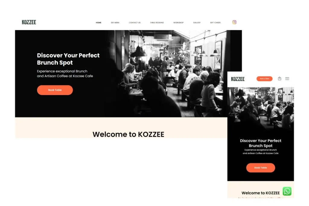 Modern website design for Kozzee, showcasing a sleek layout and vibrant colors for an engaging user experience.