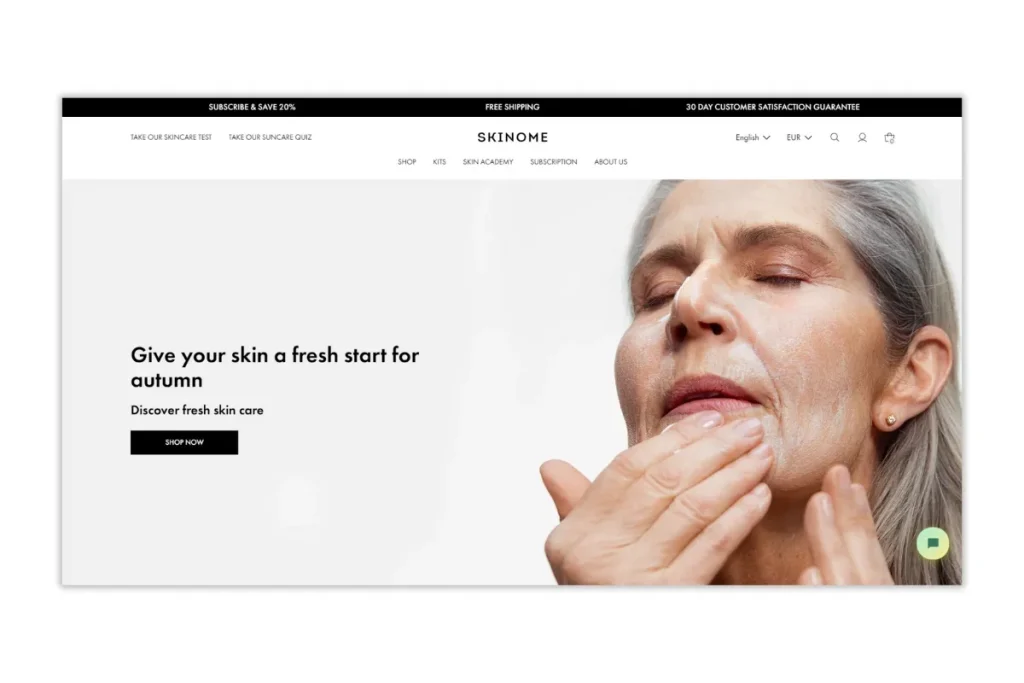 A woman gently applies Skinome facial cleanser to her face, enjoying a refreshing skincare routine.