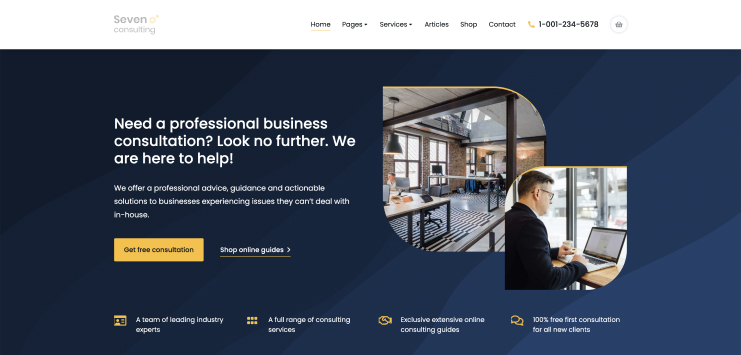 Business WordPress theme showcasing a top navigation bar, designed for a professional company website.