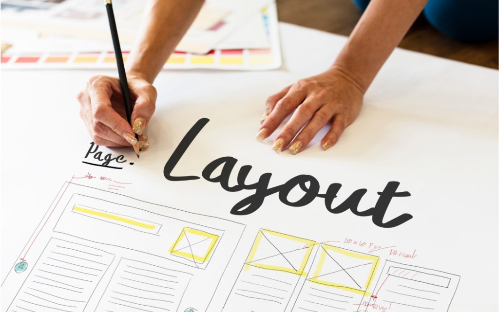 An illustration demonstrating the process of designing website layouts with wireframes for effective structure discussion.