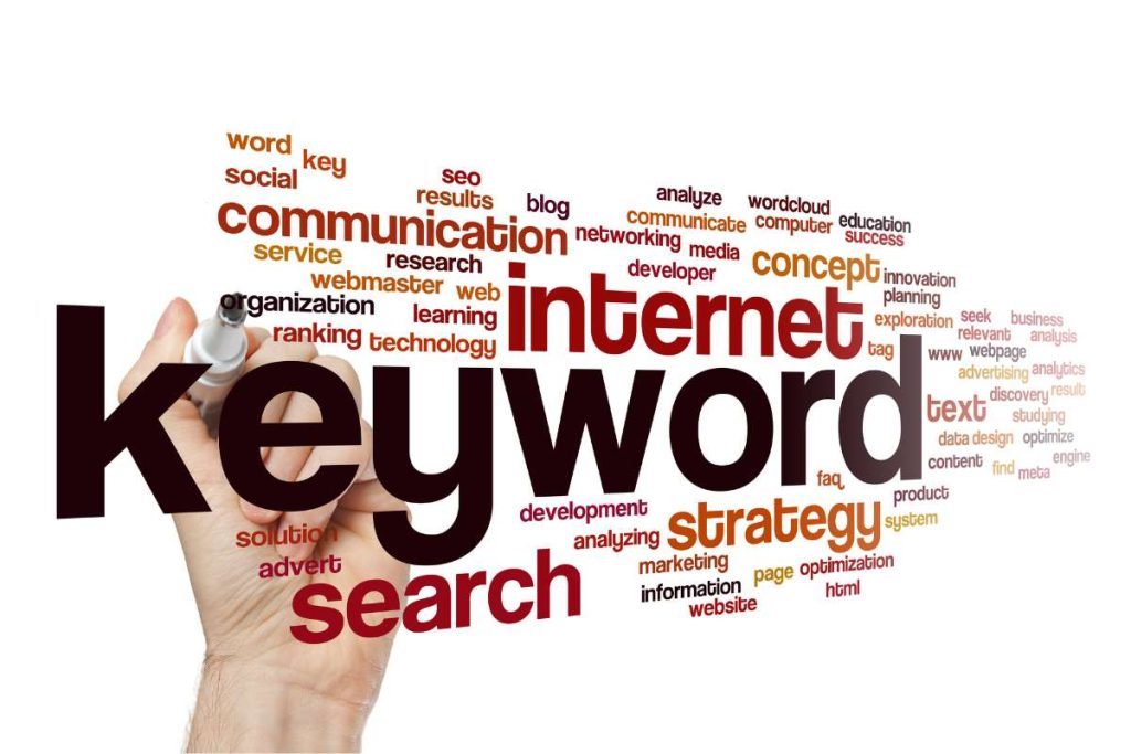 Colorful keyword search word cloud illustrating the vital role of content in enhancing SEO and supporting web design.