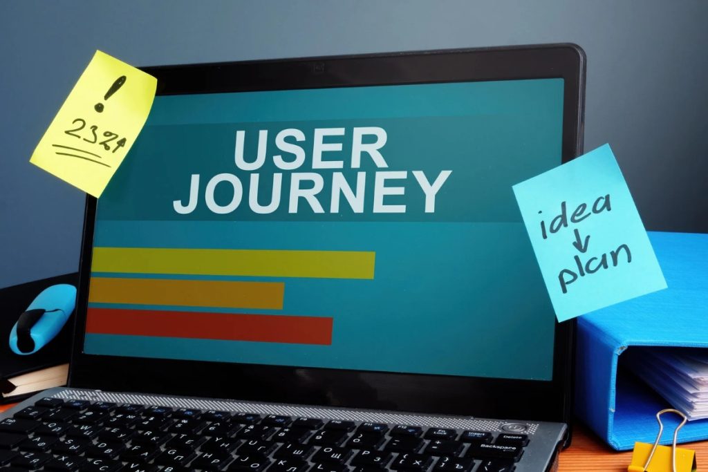 User journey concept displayed on a laptop, illustrating tailored solutions for enhanced user experience.